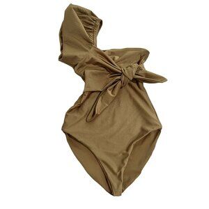 Goretty Medina One Shoulder Bodysuit in Gold